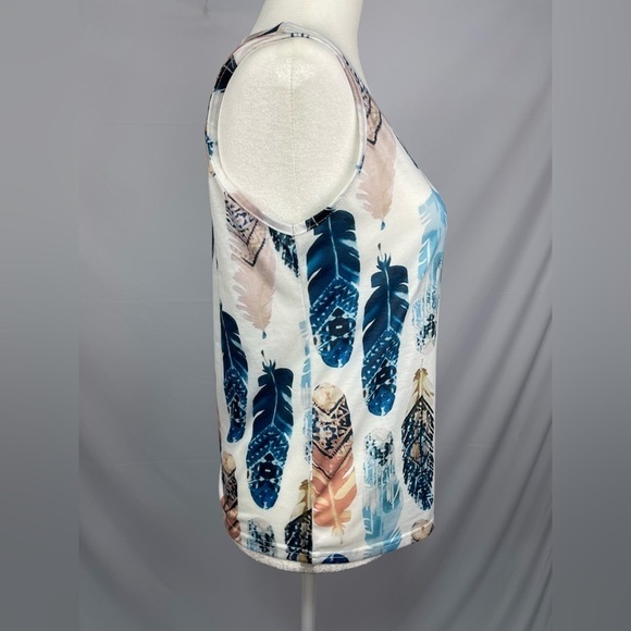 GYK Women’s multi color feather print tank top in size S - Picture 4 of 13